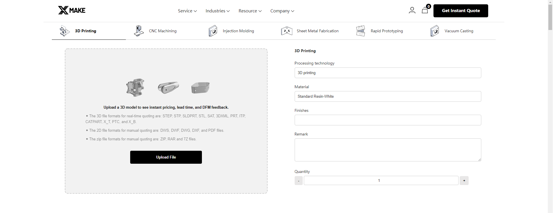 xmake 3d printing online quote